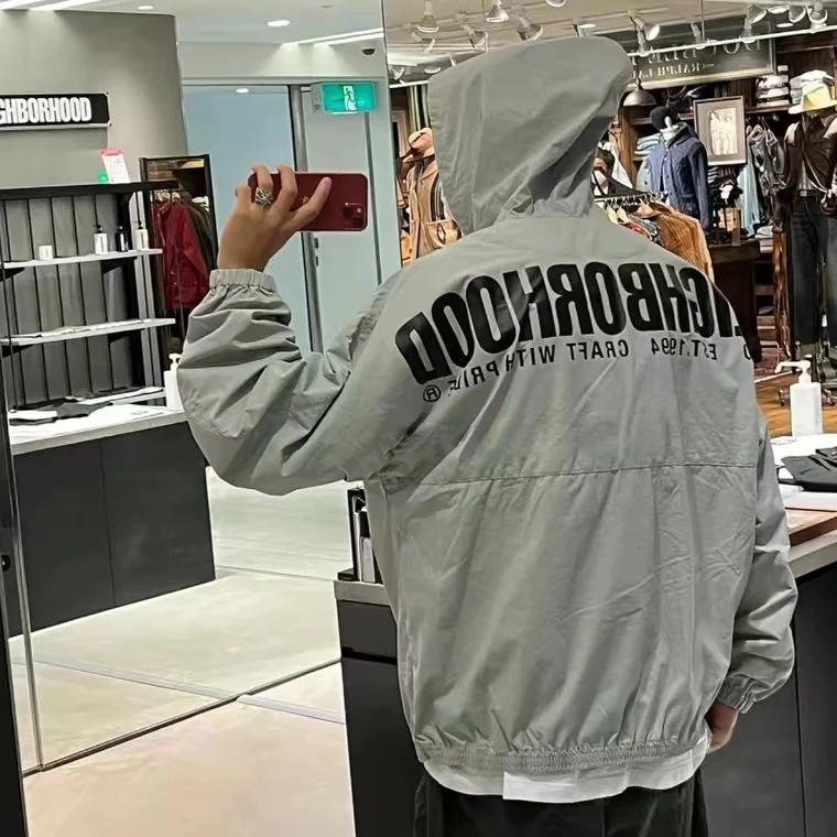 Fashionable NBHD Windbreaker Jacket Nylon Stand Collar Outdoor Windproof Men's Coat Youth Popular Four Seasons Regular Sleeve...