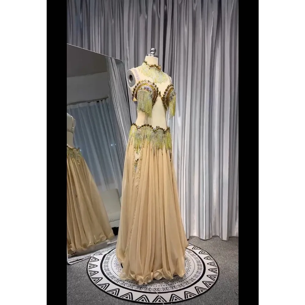 BellyDance Suit Embroidery Diamond Bra Split Fishtail Skirt Performance Set Custom Adult Child Competition Clothing Accessories