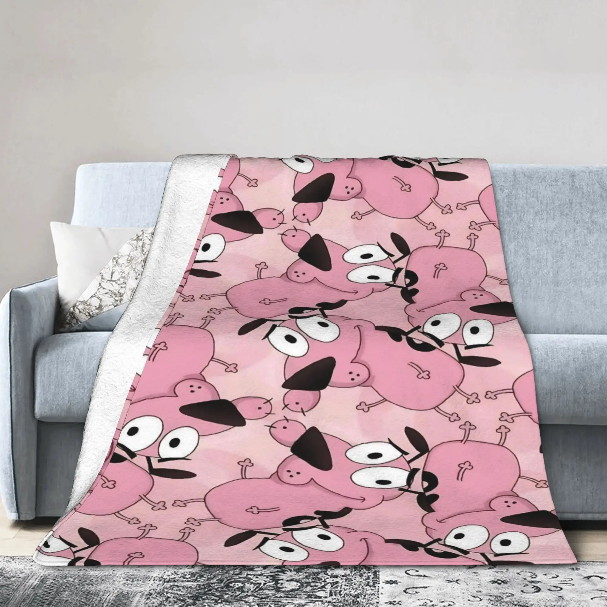 Couraged Cowardlys Dogs Flannel Throw Blanket Cartoon Blanket for Home Couch Lightweight Thin Quilt,