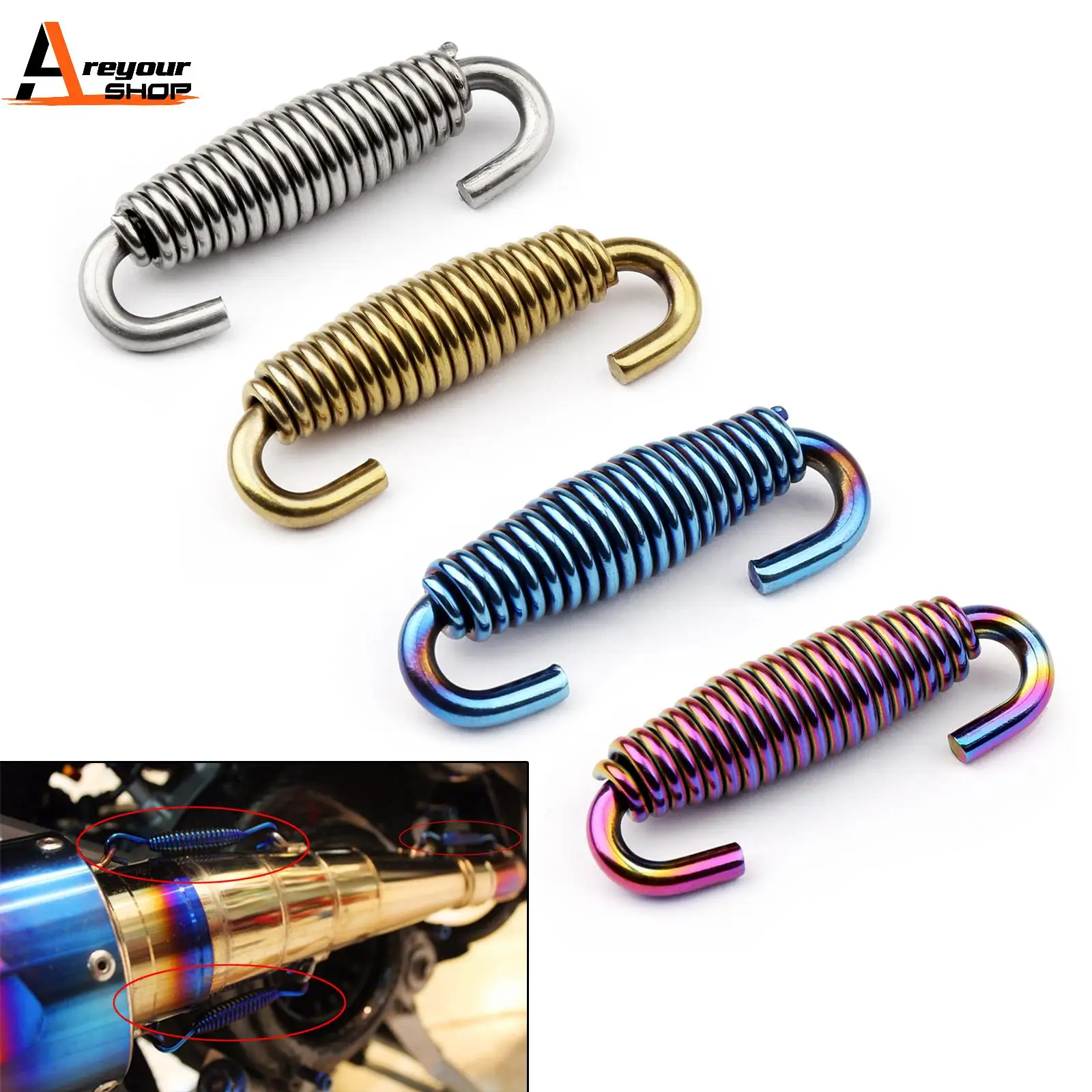 2Pcs 60mm Motorcycle Exhaust Middle Pipes Springs Stainless Steel Colorful Bluing Gold for AKRAPOVIC ARROW YOSHIMURA SC PROJECT