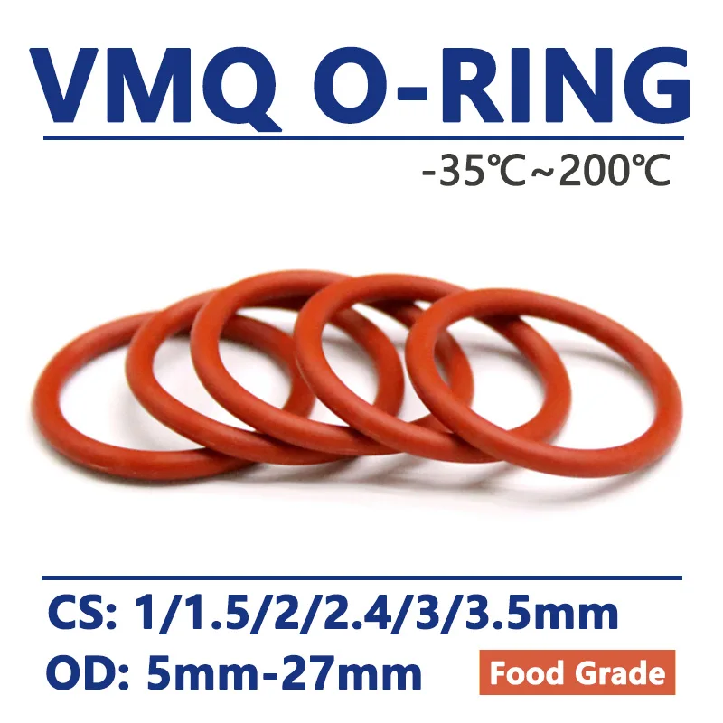 

50pcs Red VMQ Silicone O Ring CS 1/1.5/2/2.4/3/3.5mm OD 5-27mm Food Grade Waterproof Washer Rubber Insulated Round Seal Gasket