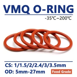 50pcs Red VMQ Silicone O Ring CS 1/1.5/2/2.4/3/3.5mm OD 5-27mm Food Grade Waterproof Washer Rubber Insulated Round Seal Gasket