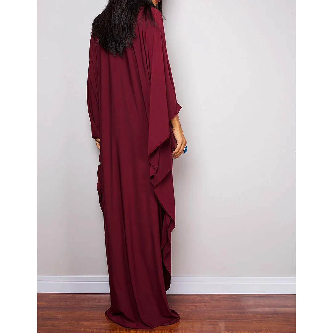 Langes Kleid im Stil einer griechischen Göttin, Tunika mit Fledermausärmeln, Strandkleid, Strandtuch, Strandmode, Kaftan, Maxikleid V4427 – Detail 19