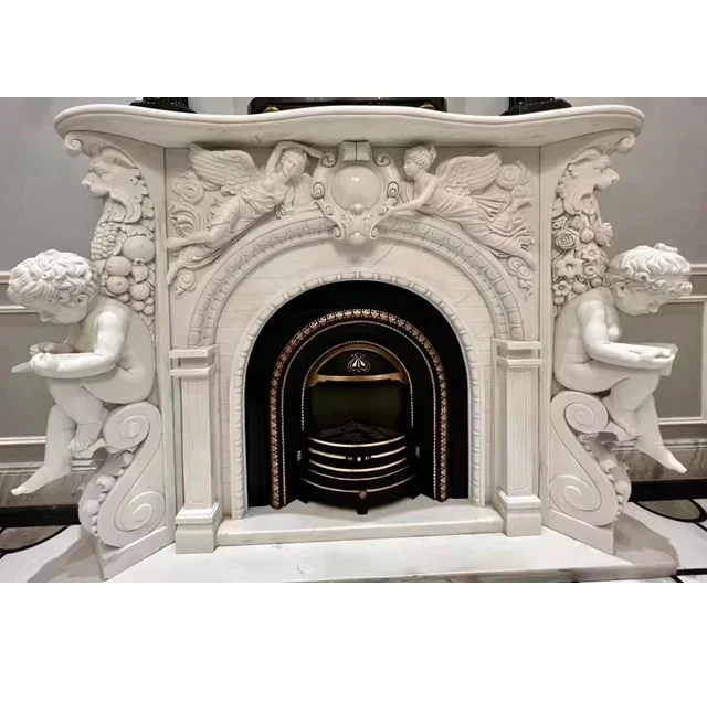 Marble Fireplace SetWestern Style Surround Beige Limestone Moca Cream Fireplace Mantel For Sale Indoor Decorative Natural Marble