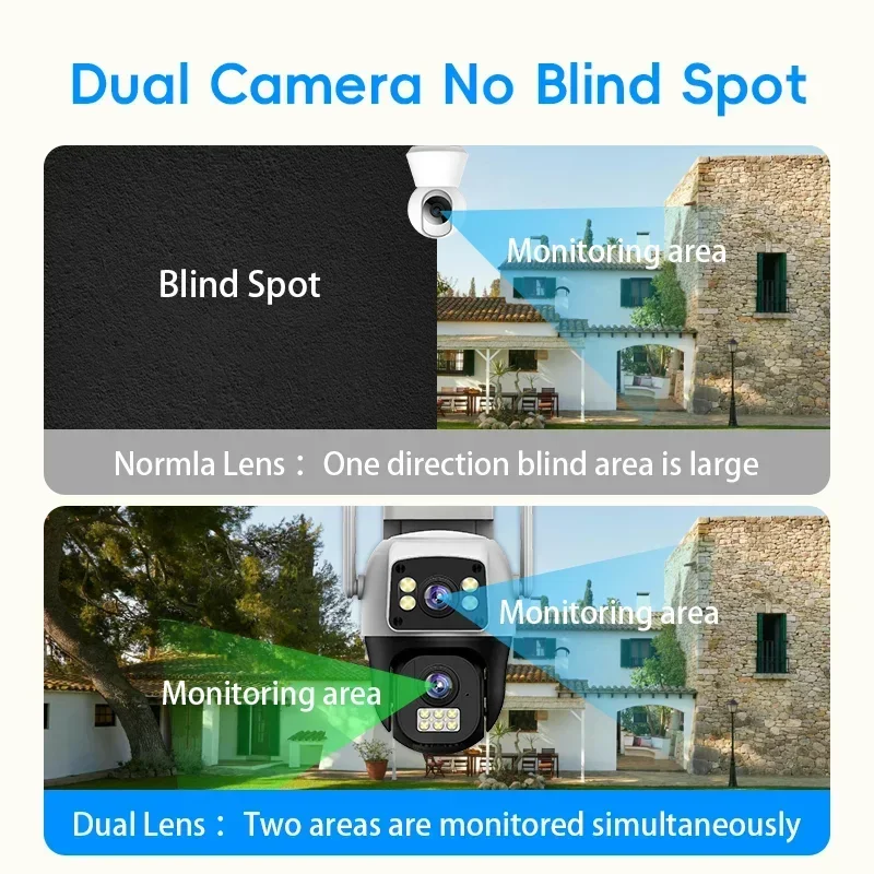 8MP 4K WIFI Camera 10X Zoom  Dual Lens Dual Screen Color Night Vision Security Protection Ai Auto Tracking Surveillance Camera