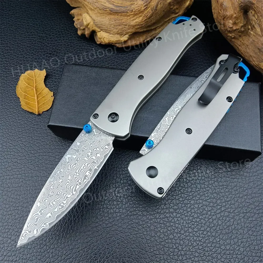 BM Damascus Steel/D2 Blade Outdoor Folding Knife BM 535-3 Titanium Alloy Handle Pocket Knife Hunting Camping Hiking Knife