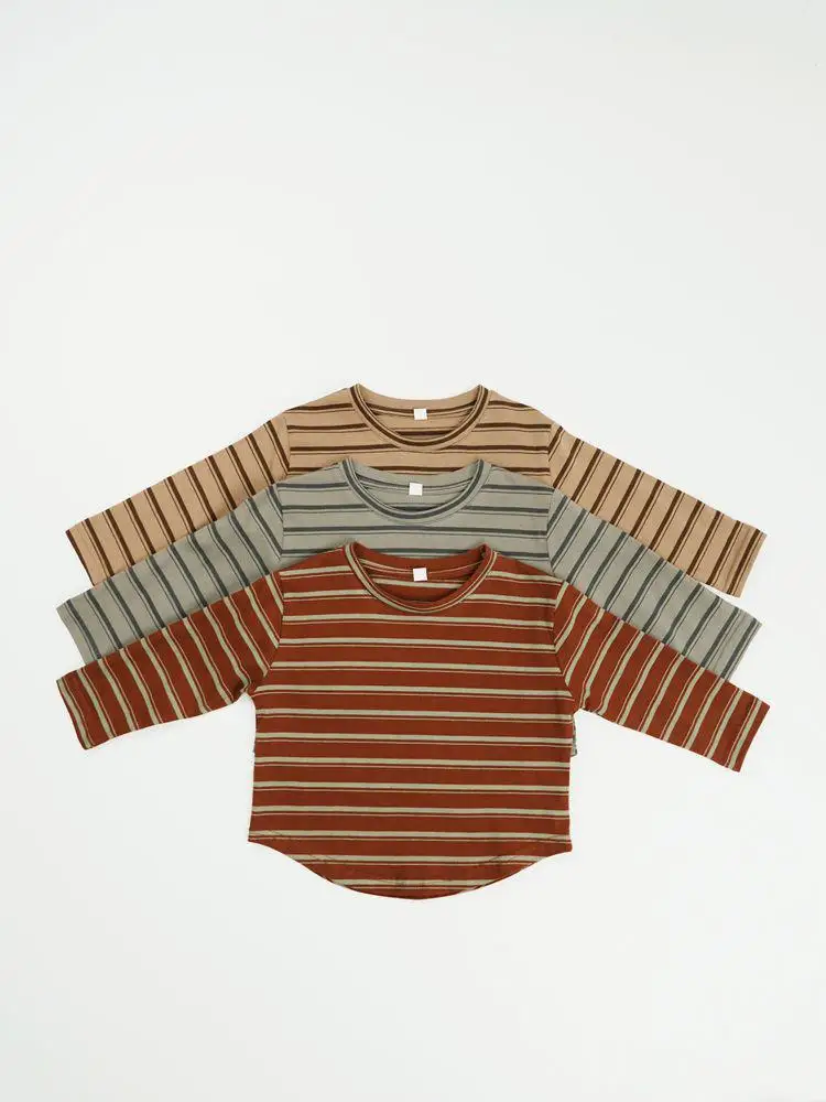 2025 Autumn New Children Striped T Shirts Boys Girls Cotton O-neck Tops Kids Bottoming Tee Baby Casual T Shirts Vintage Clothes