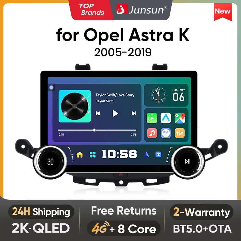 Junsun X8 Wireless CarPlay Android Auto Car Radio for Opel Astra K 2015 2016 2017 2018 2019 QLED 2K DSP 48EQ 8 Core