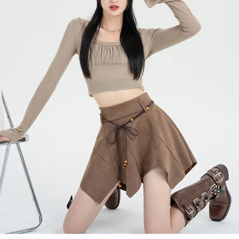 Chic Elegant Women's 2024 Spring and Summer New Patchwork Belt Zipper in Solid Color Elegant High Waisted Fashionable Half Skirt