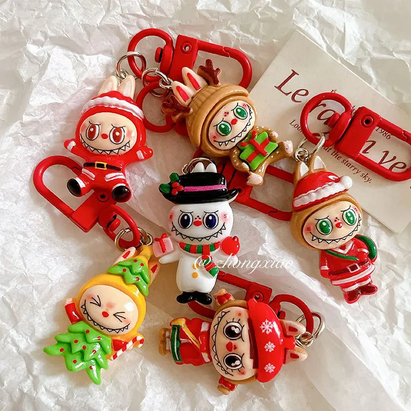 

New Christmas Labubu Beads Phone Lanyard Sweet Cute Beaded Phone Bluetooth Case Chain Keychain Bag Pendant Accessories