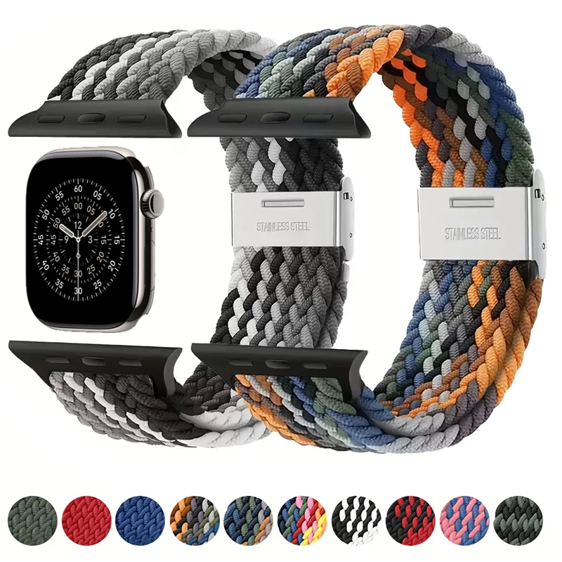 Braided Loop For Apple watch ultra 3 band 49mm 45mm-40-41-44mm Nylon Elastic bracelet iWatch series 11 10 9 8 se 3 6 7 5 4 strap