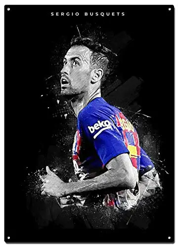 STYSLS Sergio Busquets Metal Tin Signs, Football Abstract Art Poster, Decorative Signs Wall Art Home Decor