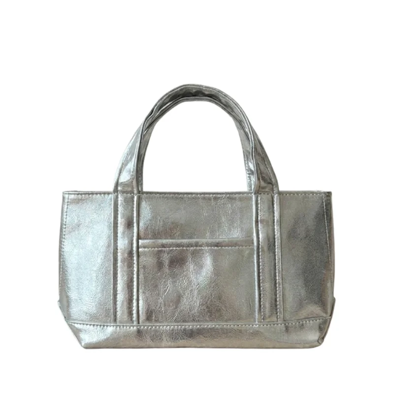 

Korean Multi-pocket Tote Bag,new Silver High-end Niche Exquisite Mini Tote Bag,fashion Versatile Pu Leather Y2k Punk Clutch Bag