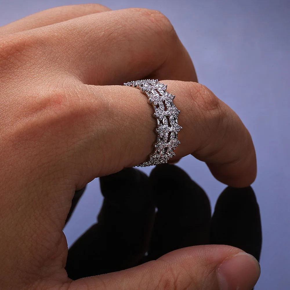 ESKEEM Kreuz-Fingerring, Hip-Hop-Schmuck, Ice Out, Krappenfassung, AAAAA CZ-Diamant, kubanischer Ring für Sie