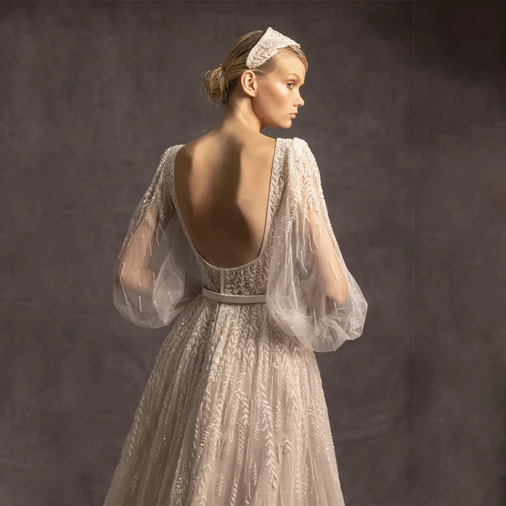 JURK FORU Elegante Sexy Avondjurk Tule voor Vloerlengte V-hals Backless Galajurk Borduren Vestidos De Fiesta Aangepaste