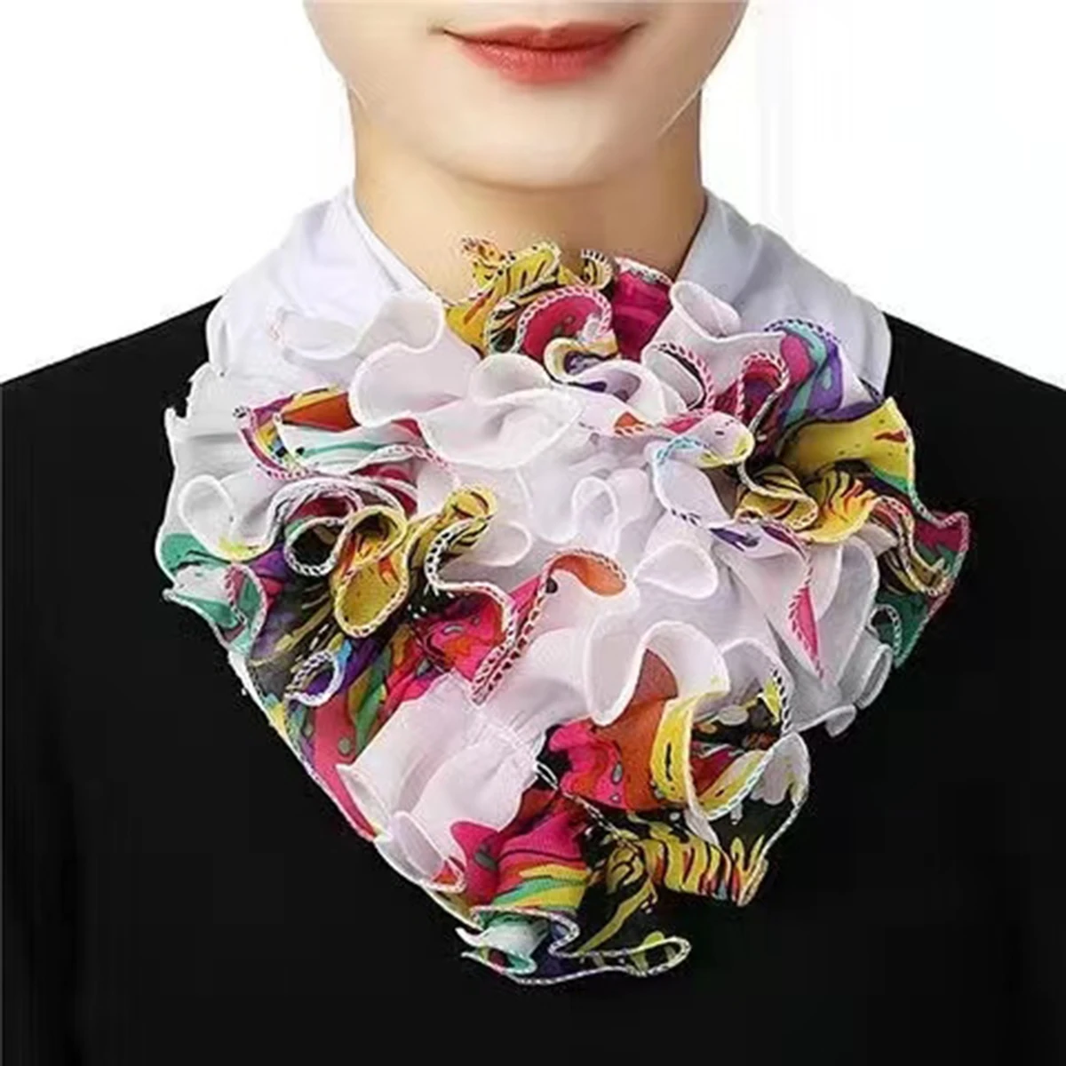 2024 Versatile Women\'s Scarf Fashion Flower Neck Scarf Luxury Flower Print Contrast Wood Ear Edge Scarf