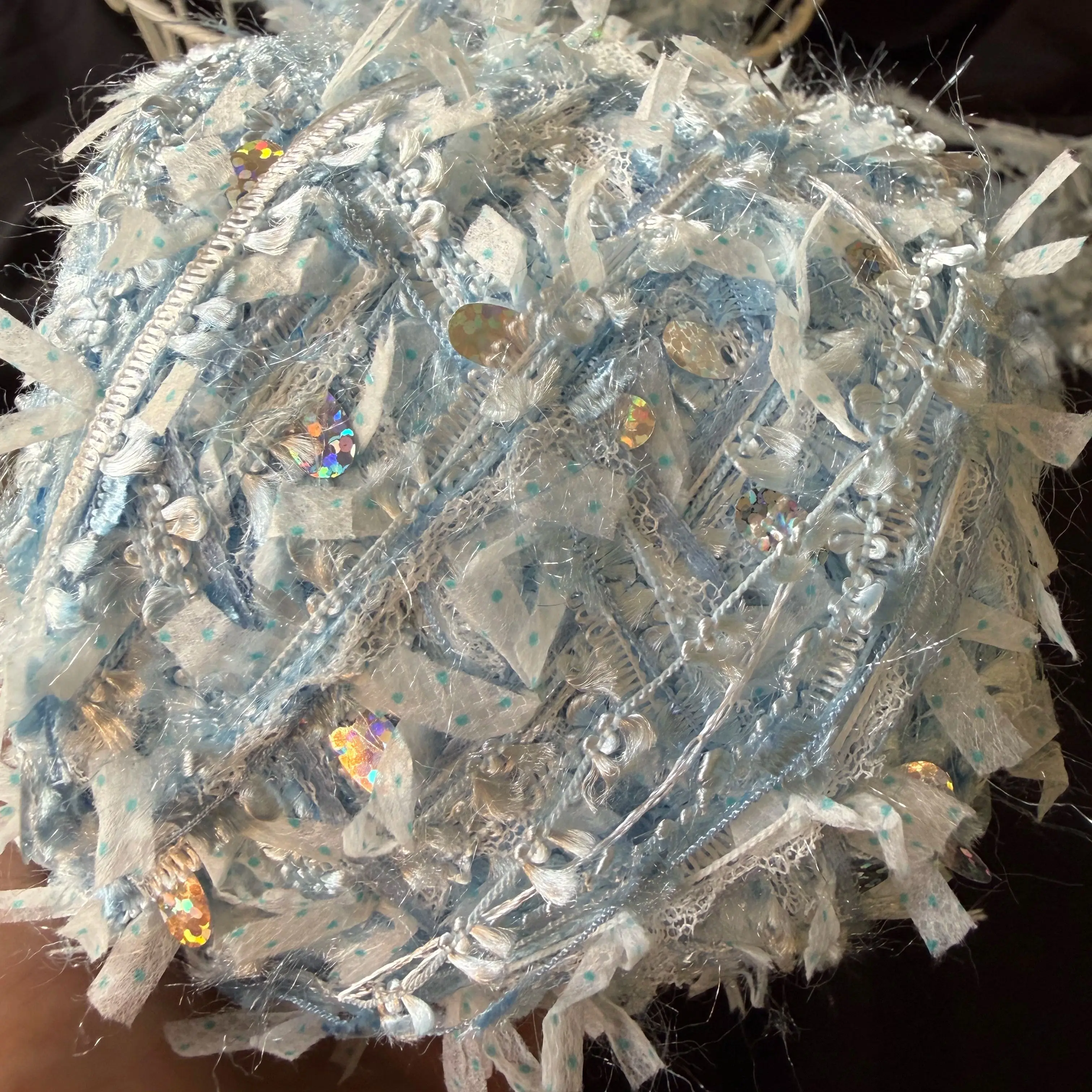 100g Per Skein Ice Blue Sequin Lace Hand Blended Yarn Fluffy Fancy Yarn for Crochet Knitting DIY Bag Scarf Craft view 2