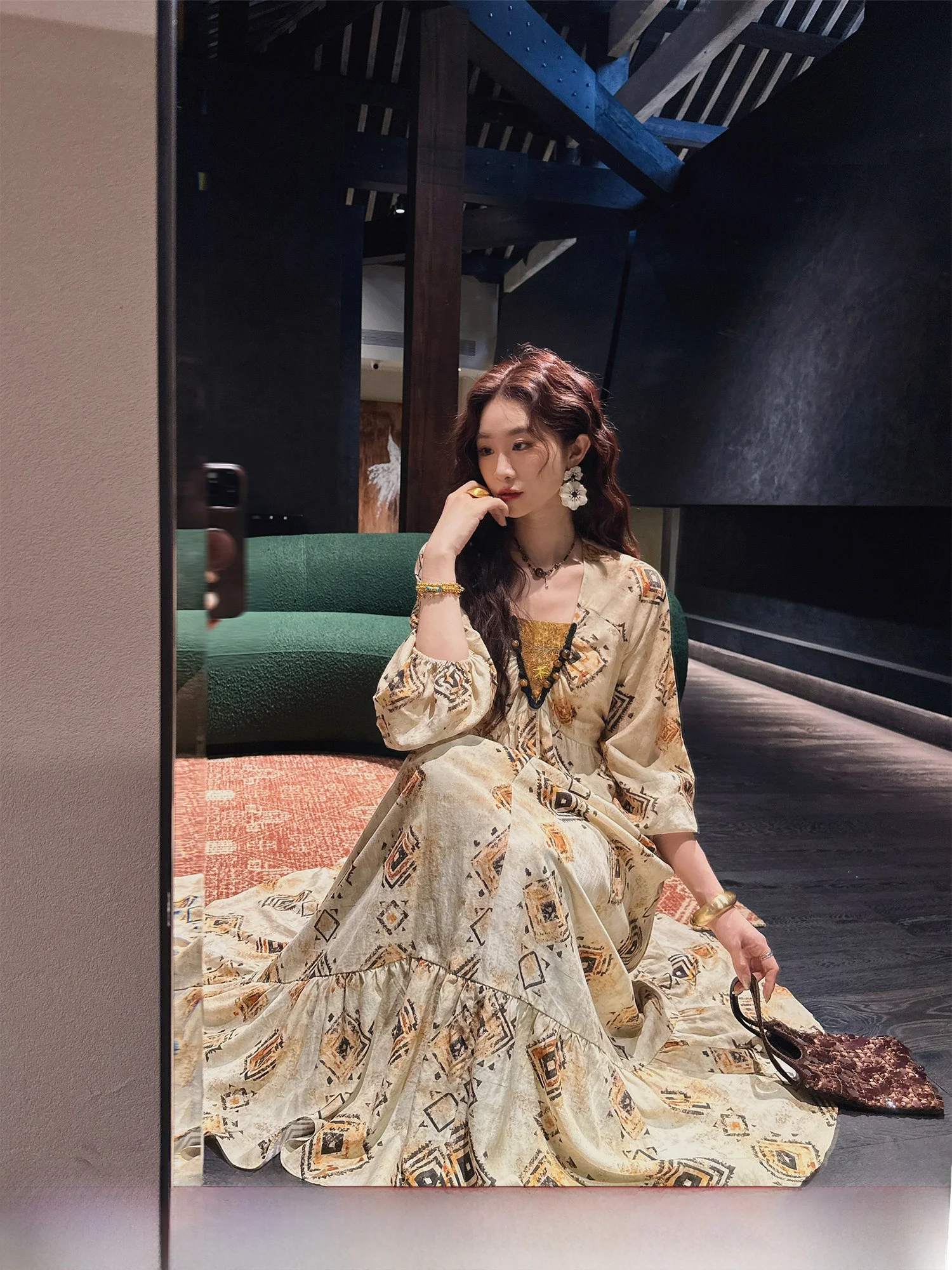 

Sanji Bla Flower New Chinese Sle Scissors Cut Silk Chiffon Wabi Sabi Long Dr Autumn Season Casual Loose Waist A-Line S...