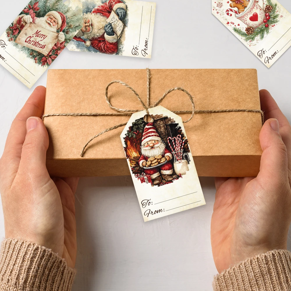 40개, 크리스마스 태그, 선물 라벨, 파티 장식, DIY, 포장 장식, 인사말 카드, 파티 카드, 황마 끈