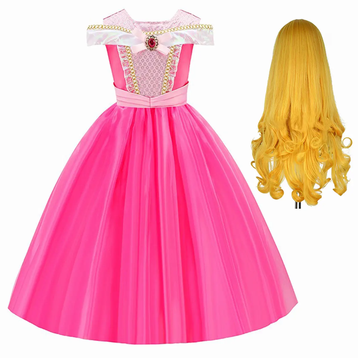 Meisjes Slapende Schoonheid Aurora Prinsessenjurk Halloween Cosplay Kostuum Off Shoulder Kinderen Fancy Party Kinderkleding 4-10 Jaar