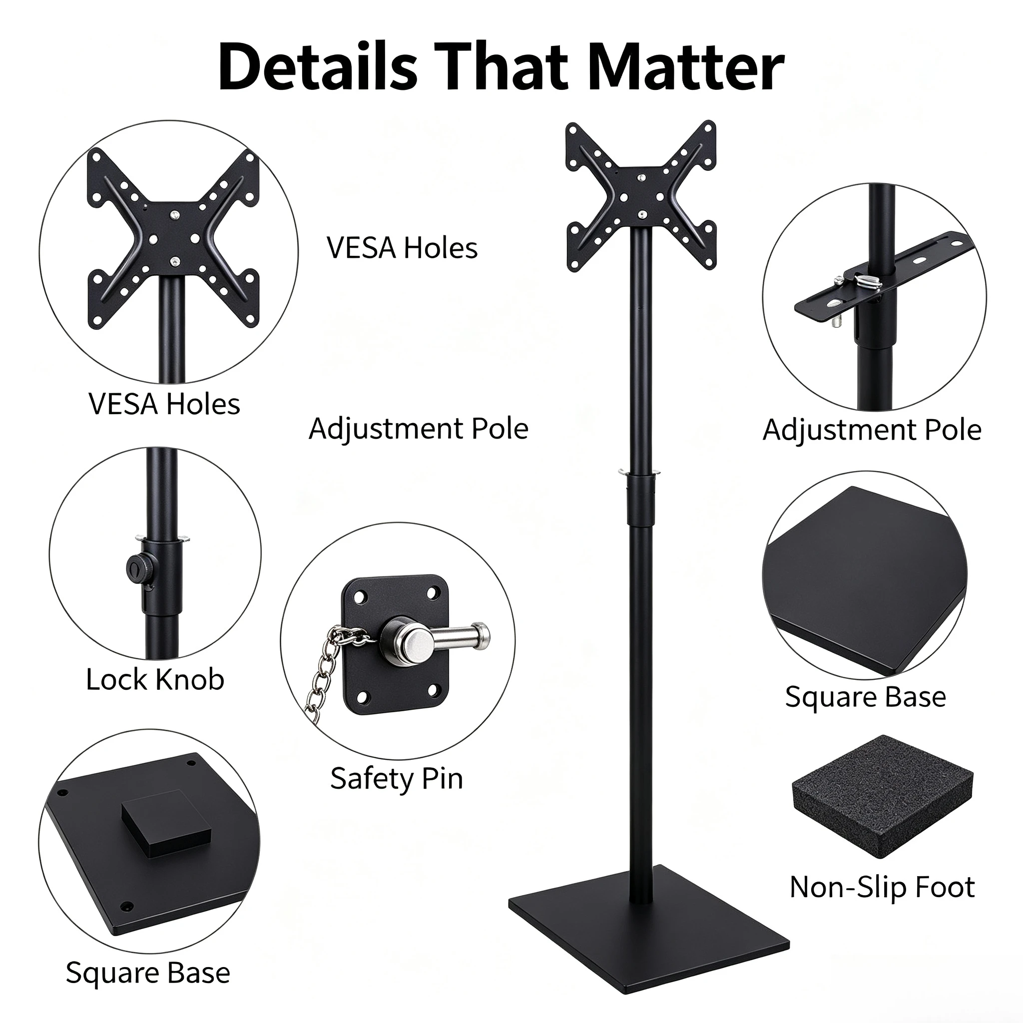 Punch-free Lifting TV Floor Bracket, L99C Freestanding Base