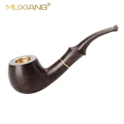 Advanced Ebony Tobacco Pipe ，For cigarettes and tobacco ，Handmade Smoking wood pipe with copper pot ，with 1set smoking accessory