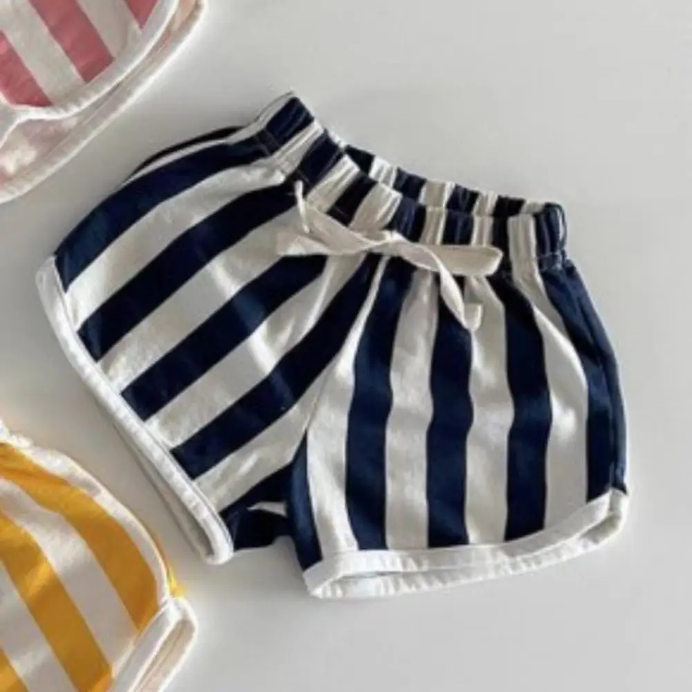 Baby Clothes Korean Style Striped Comfortable Shorts 2024 Boys and Girls Fashion Fresh Simple Loose Cotton Soft All Match Shorts