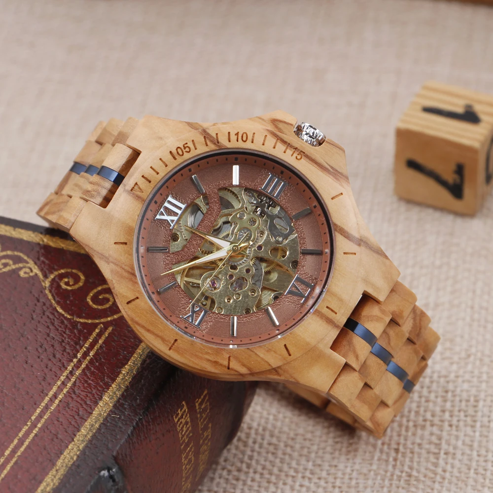 Reloj Mecánico hueco de diseño único de disco para hombre, reloj de madera de lujo, aspecto clásico, el mejor regalo de vacaciones, nuevo