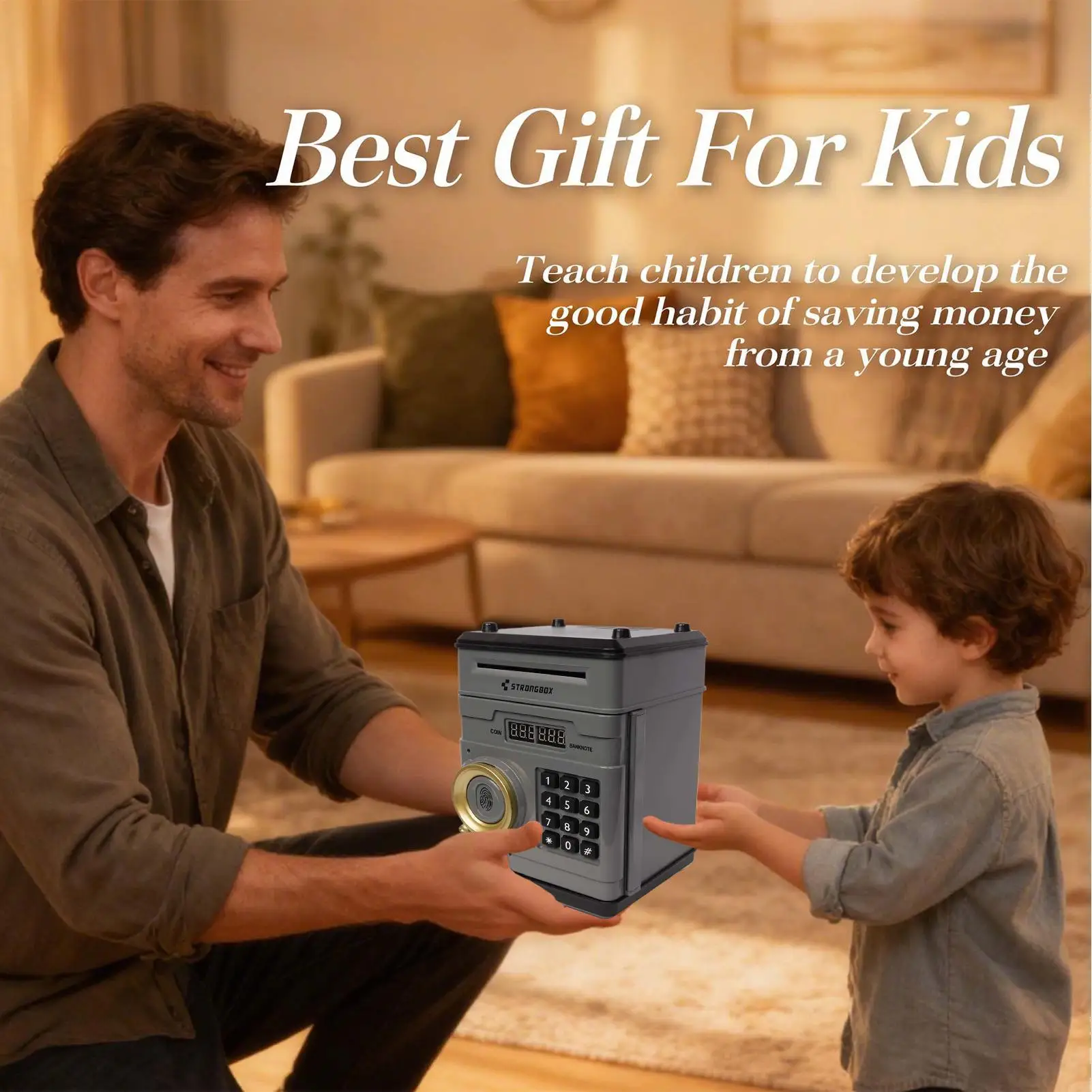 صندوق الأمان لبنك المال الإلكتروني مع قفل بكلمة مرور رقمية، لعبة ATM، منظم العملات المعدنية النقدية للأطفال، هدية تعليمية، حصالة على شكل حيوان #3