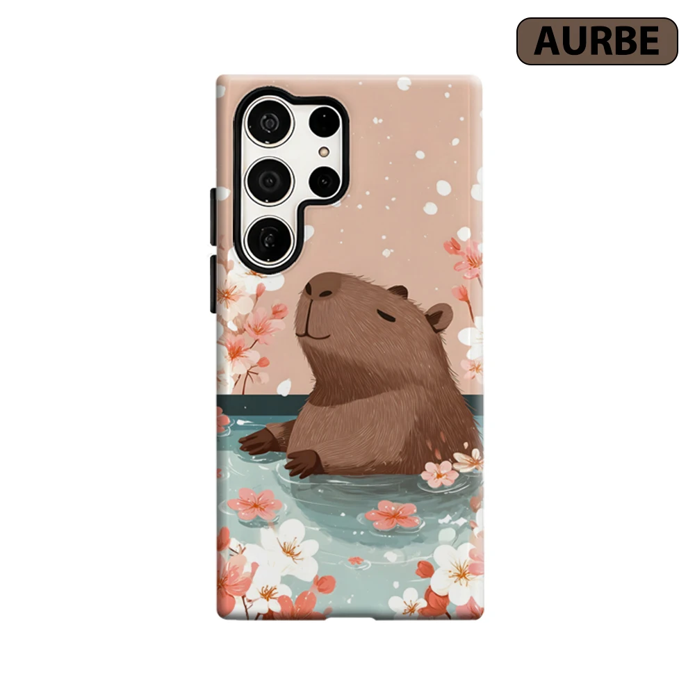 Capybara Cherry Blossoms Phone Case for Samsung Galaxy S26 S25 Ultra S24 S23 Ultra Plus Shockproof Double Layer Tough Back Cover