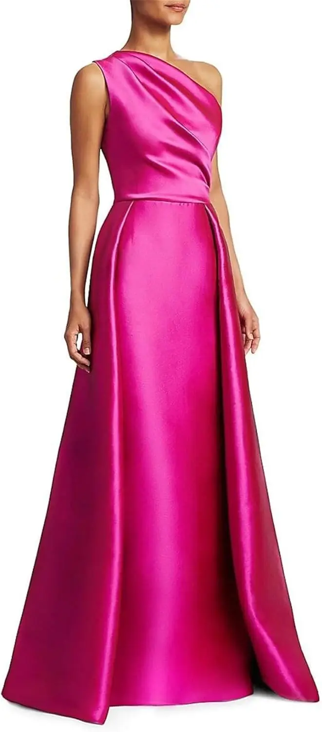 Customized Moda Popular Elegant One Shoulder Prom Dress For Women 2024 Sleeveless Ruched Floor Length Evening Party Dress Luxury