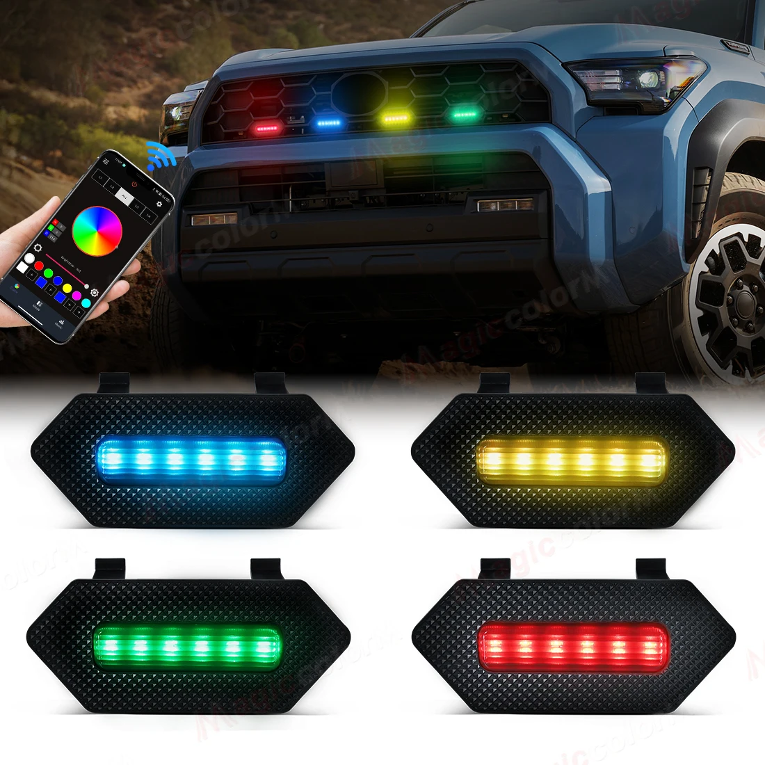 

4 шт. RGBW решетка света для 2025 Toyota 4Runner TRD Pro 4 Runner передняя решетка светодиодные DRL APP контрольные сигнальные лампы автомобильные аксессуары
