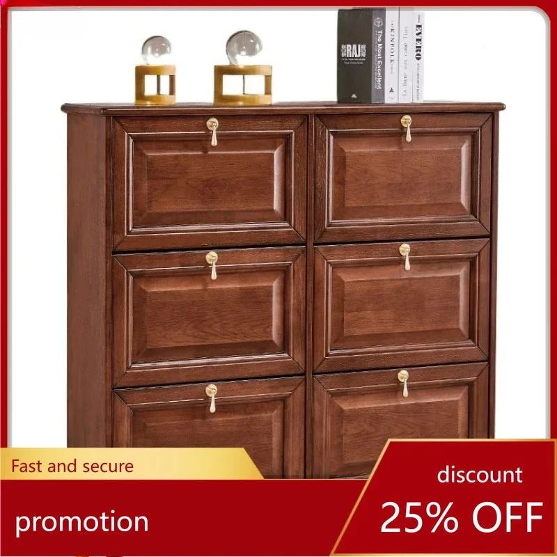 Ultra-Thin Shoe Cabinet Household Solid Wood  Cabinet Simple Modern Large Capacity Hall Cabinet Space Saving Tilting