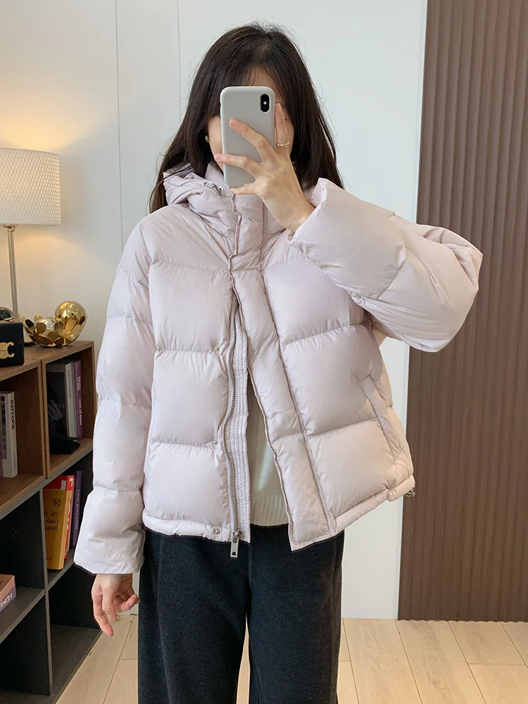 

Warmth Du down Jaet 95 White Du Feather Hooded Basic ort Loose Bread Sle Outerwear Commute Faion Winter Coat