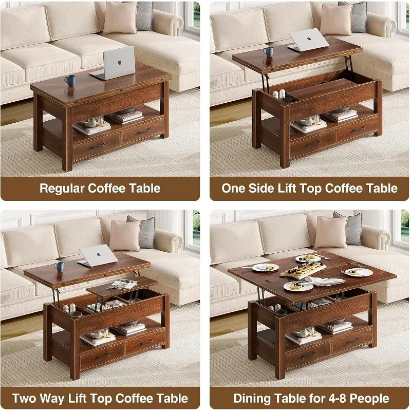 Coffee Table Lift Top, Multi-Function Convertible Coffee Table with Drawers and Hidden Compartment, Coffee Table