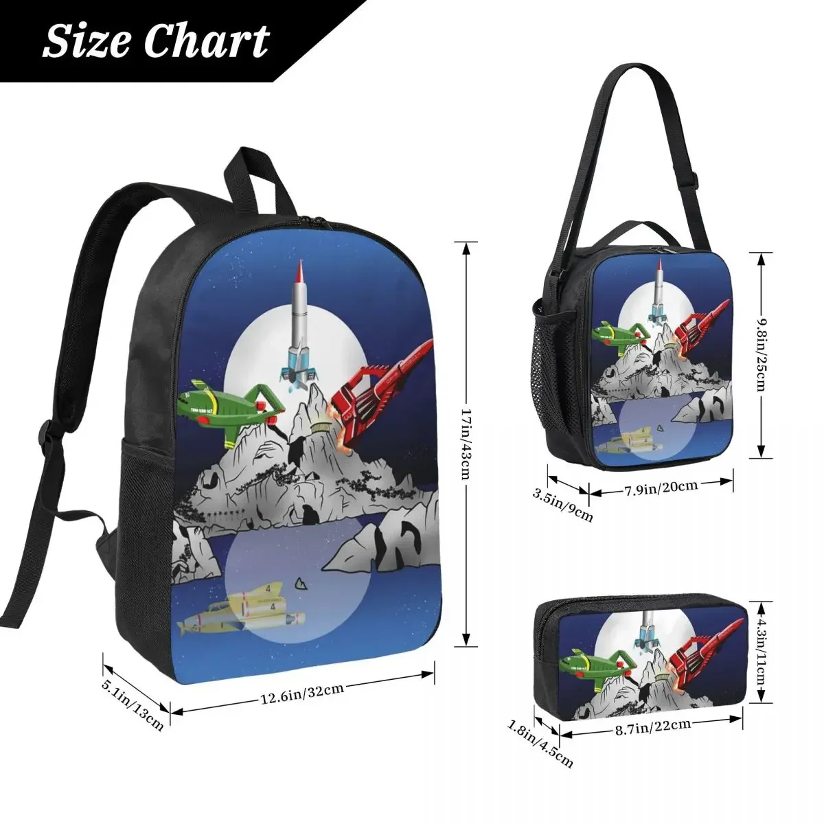 Thunderbirds Tracy Island Backpack Student BookBag School Bag Laptop Shoulder Bags 3ps Insulated Lunch Bag Pencil Case