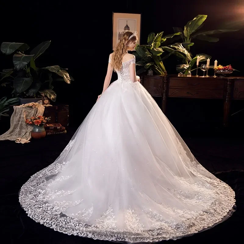 2023 New Style Luxury Lace Wedding Dress Applique Plus Size Embroidery  Long Train Sweetheart Bride Gowns Vestidos De Noiva