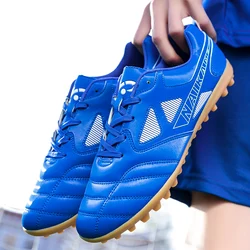 Teenagers Long Spike Football Shoes Men Blue Sneakers Outdoor Training Futsal Shoes Men Breathable Non-Slip Kids Soccer Shoes