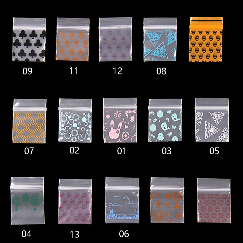 

100 Pcs Small Ziplock Bags Smile Skull Pattern Portable Storage Pouch Transparent Seal Bag Baggie Accessories