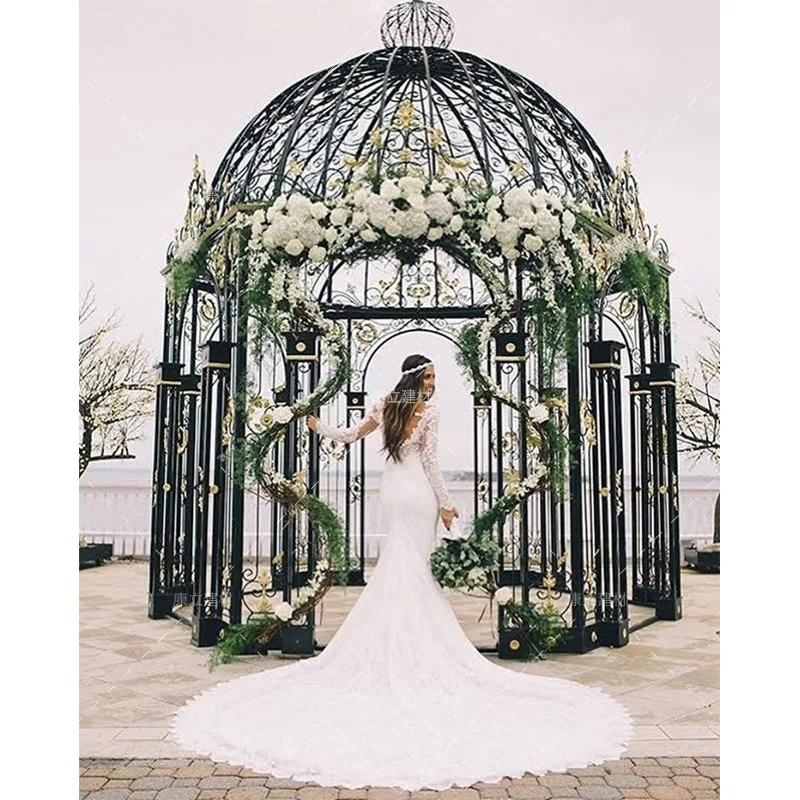 Wrought iron gazebo European courtyard style gazebo Outdoor attractions clock in rest gazebo Wedding landscaping Decoration