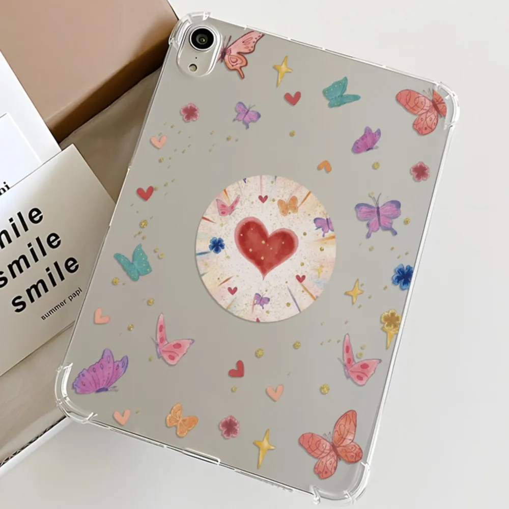 INS Cute Watercolor Heart Butterfly Clear Transparent Tablet Case for Apple iPad Pro 9.7 12.9 13 Air 3 11 13 Mini 4 5 6 7 Shell