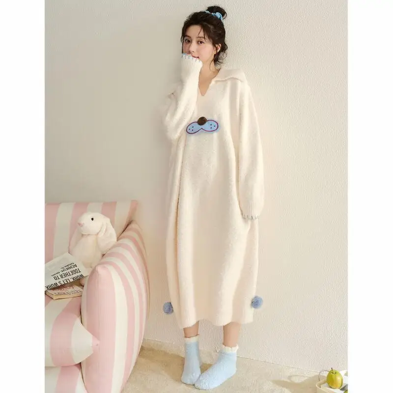 Pakaian Rumah Musim Dingin Gadis Kawaii, Dapat Dipakai Sebagai Pakaian Luar, Pakaian Tidur, Menjaga Kehangatan, Pakaian Tidur Tebal, Set Piyama Bulu Karang Lucu