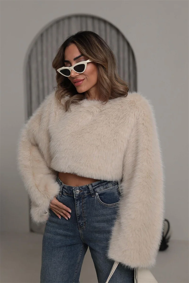 Guobioziy Women's Jacket 2026 Early Fall New Arrival Fashionable High-End Faux Fur Effect Sweatshirt Short Jacket