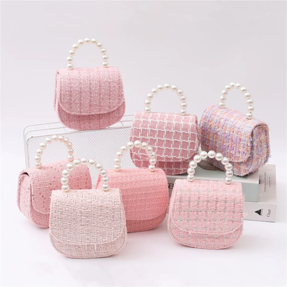 Children's Pearl Handheld Bag 2024 Spring/Summer New Cotton and Hemp Cute and Fashionable Mini Zero Wallet Girl's Gift Bag