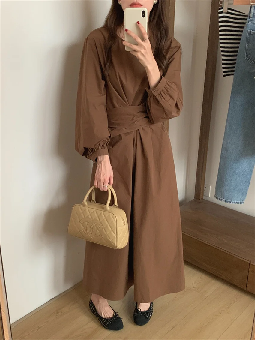 Alien Kitty Stylish Long Dress Women Minimalist Autumn Chic Slim Full Sleeve 2023 High Street Vintage Daily Office Lady Elegant