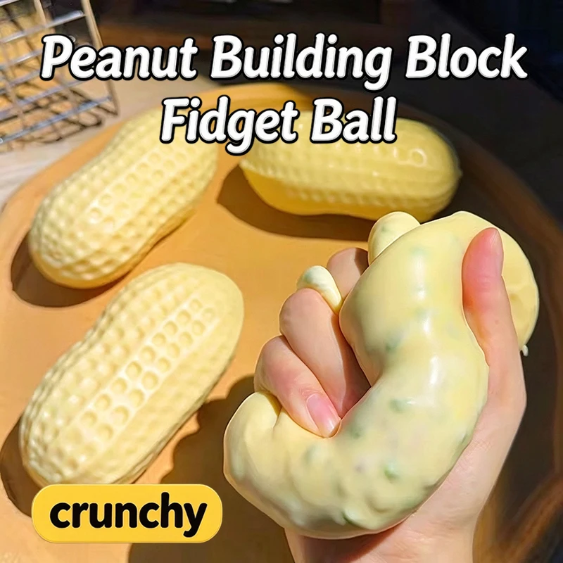 Peanut Crunchy Squishy Handmade Stress Ball Fidget Toy Round Blocks Filled Stress Relief Squeeze Toy Holiday Gifts for Adults