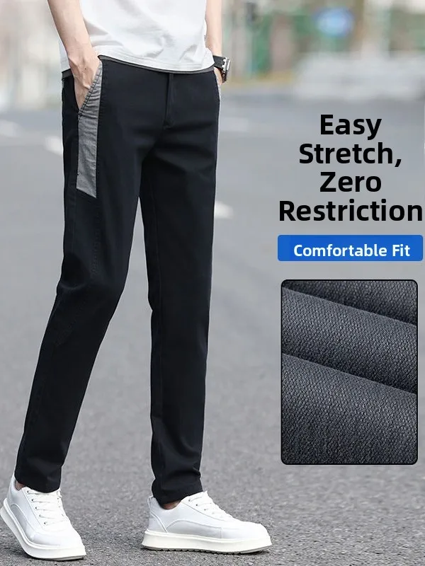 Men's Casual Elastic Waist Straight Leg Slim Fit Pants Faionable Spring Summer New Arrival Long Trousers Comfortable Stretch