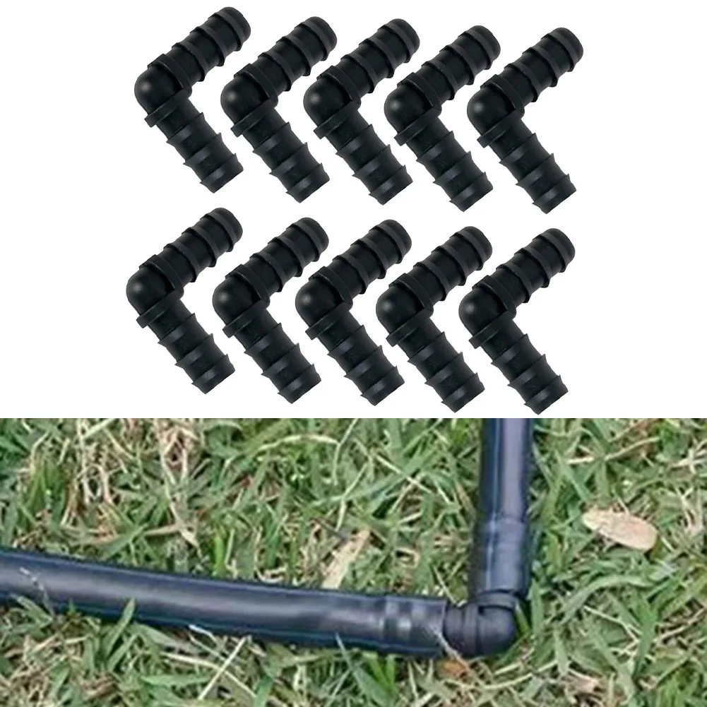 10pcs 16mm Elbow Barb Drip Irrigation Hose Connectors Black Plastic Fittings For Garden Lawn Sprinkler System Watering Equipment