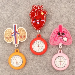 Cartoon Heart Lung Style Pocket Watch Retractable And With Clip For Doctor Nurse Men And Women