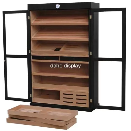 

Black cedar cabinet smoke display rack wooden cigar humidifier cabinet large cigar lounge decoration red cigar cabinet